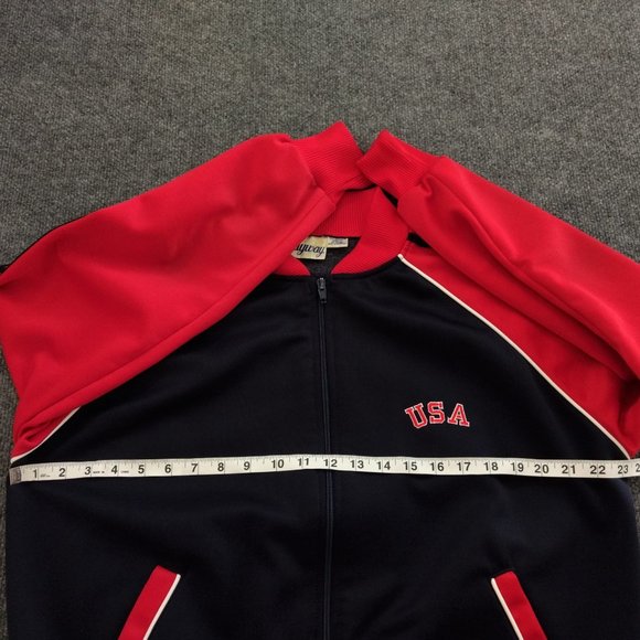 PLAYWAY Vintage Men's L Track Jacket Red‎ Blue Zip Pockets Striped Long Sleeve - Picture 13 of 14